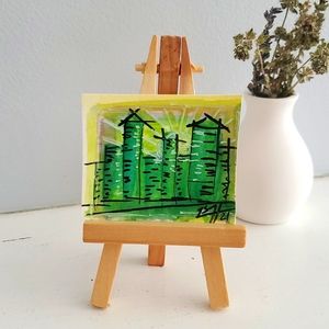 Mini Original Painting by T. S. Hori Art & Easel "City Shade at Sunrise"